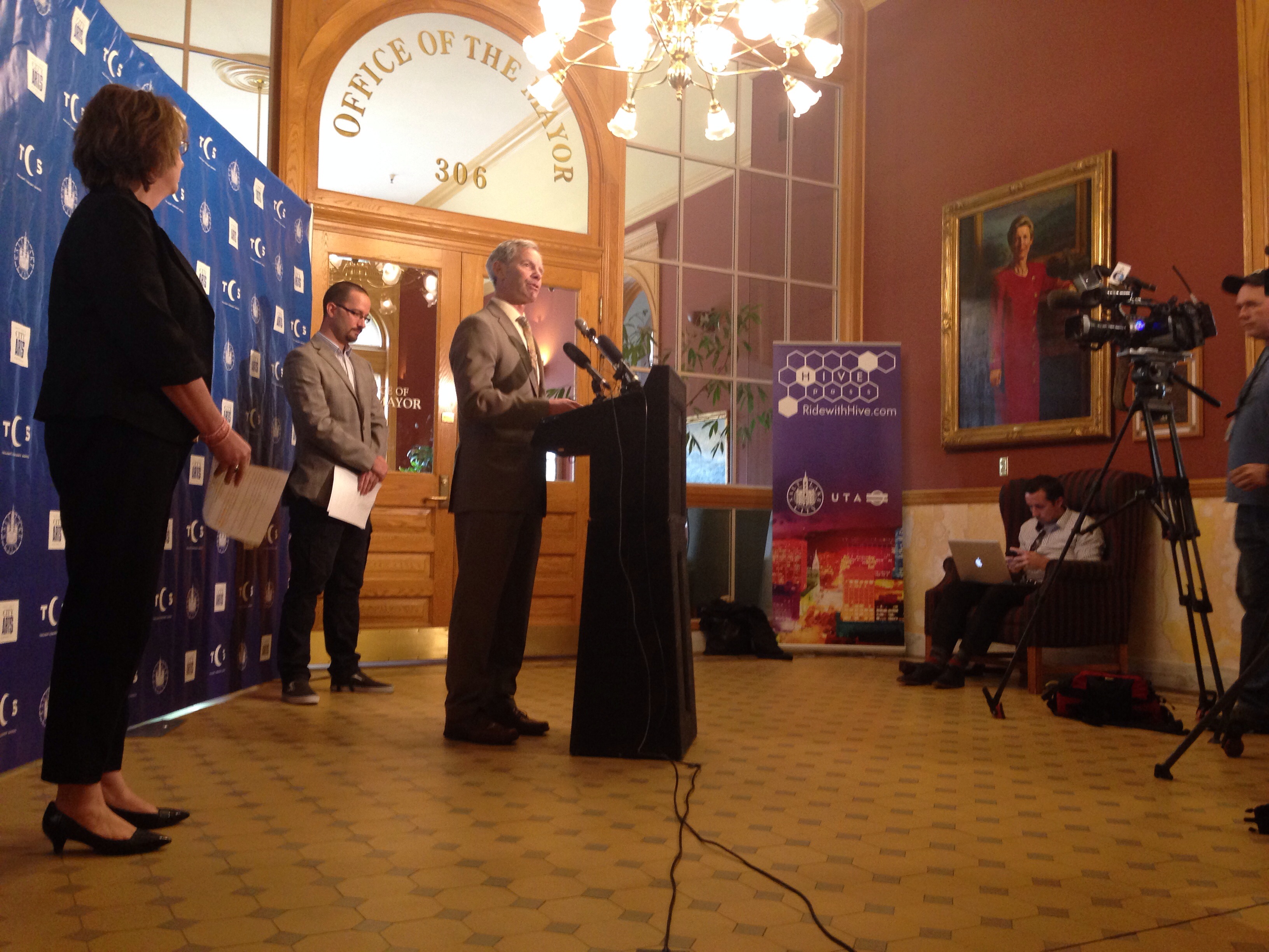 Salt Lake City Mayor Ralph Becker speaks at the announcement of the 2014 Twilight Concert Series lineup.