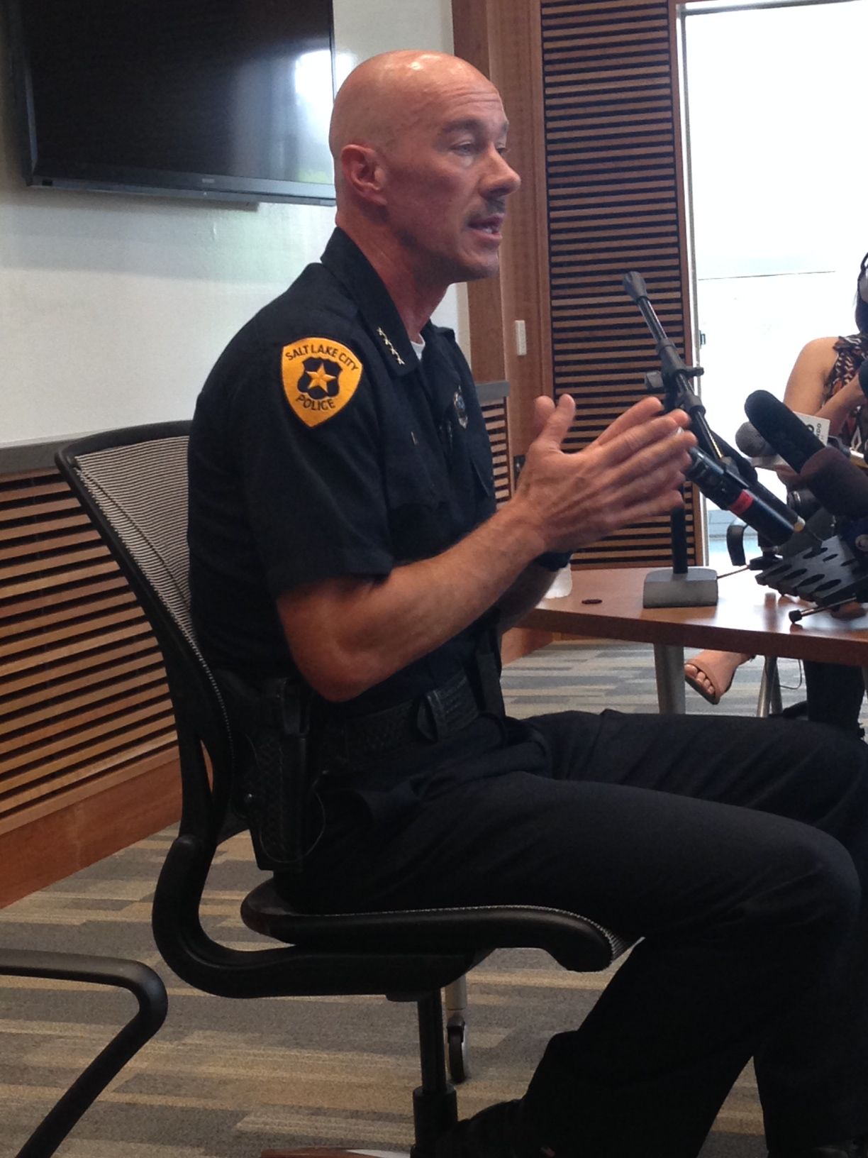 SLCPD Chief Chris Burbank takes questions from the media on August 19, 2014.